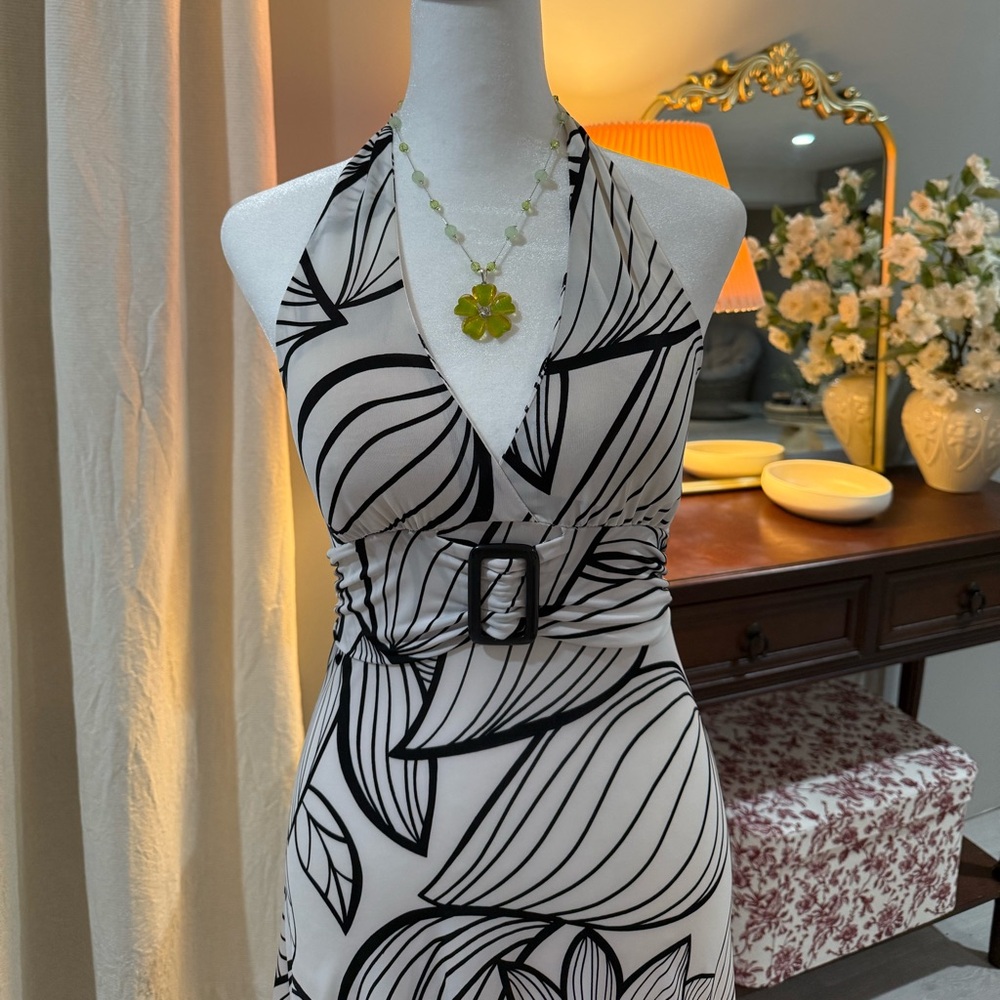 Elegant Black and White Halter Dress - Picture 2 of 5